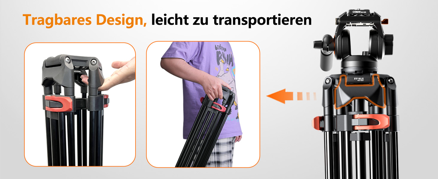 Штатив для камери COMAN 186см з алюмінію, 360° обертання та +/-90° нахил, відео штатив, максимальне навантаження 10кг