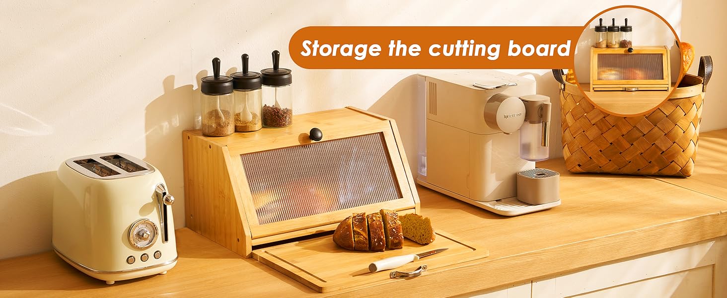 YOUDENOVA Блок для хліба з кришкою та дощечкою для нарізання, дерев'яний кошик для хліба, бамбукова скринька для зберігання хліба, солі та перечниці, 39x25x20 (ДxШxВ) см, (Натуральний)