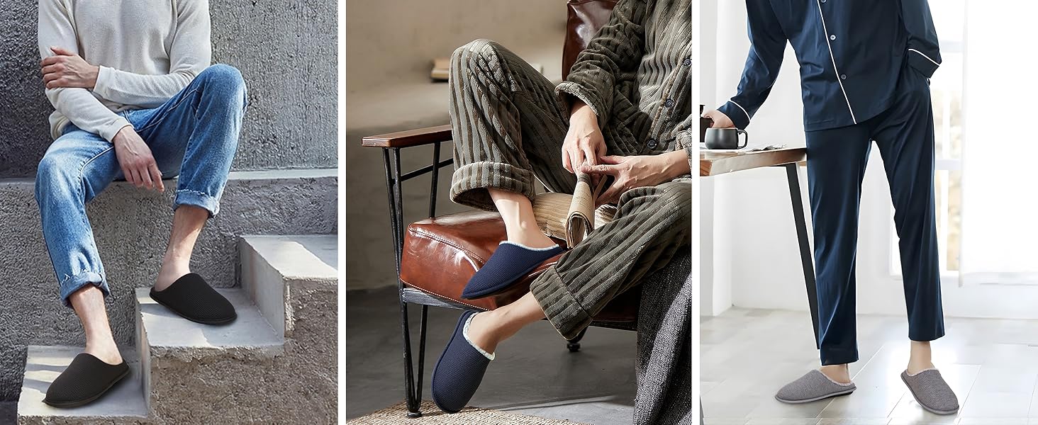 Чоловічі тапочки ONCAI з піною Memory Foam, штучним хутром, підошвою з гуми, для дому та вулиці, розмір EU 40-49, чорний