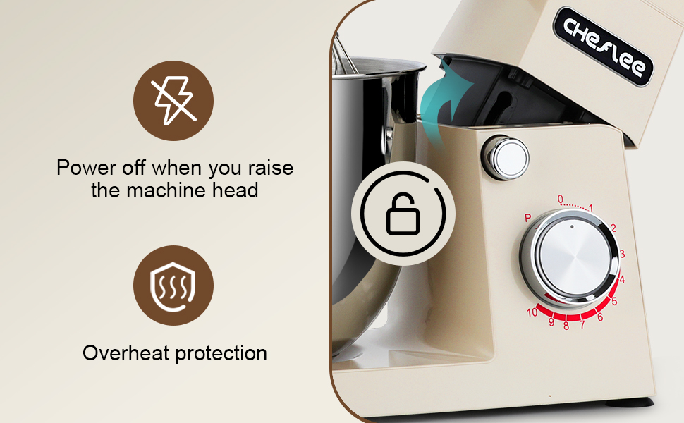 Кухонний комбайн Cheflee 1500W з місткими чашами 4.5 та 5.5L з нержавіючої сталі, 10+ швидкостей, з гаками для тіста, вінчиком та насадками для збивання, з кришкою-розбризкувачем