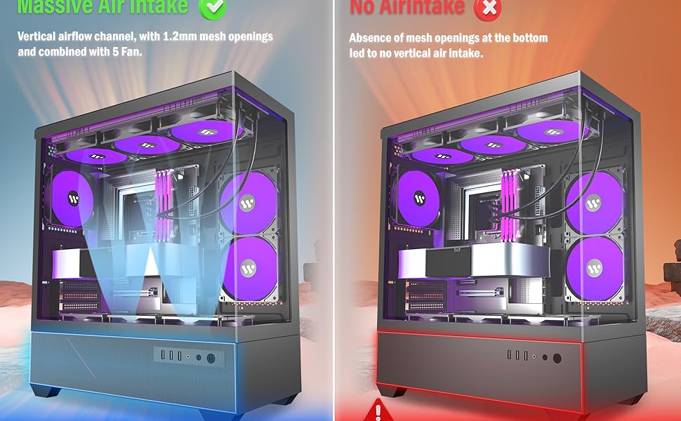 Корпус ПК KEDIERS G800-B50F з 5 вентиляторами PWM ARGB, Mid-Tower, чорний, з панеллю з загартованого скла