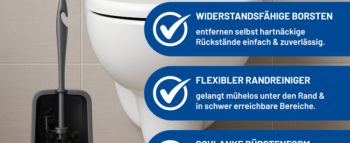 Набір для чищення унітазу Rival 4 шт. Smart Line з PP-щітками – ергономічна ручка – швидке та ретельне очищення – набір для чищення унітазу з очищувачем країв