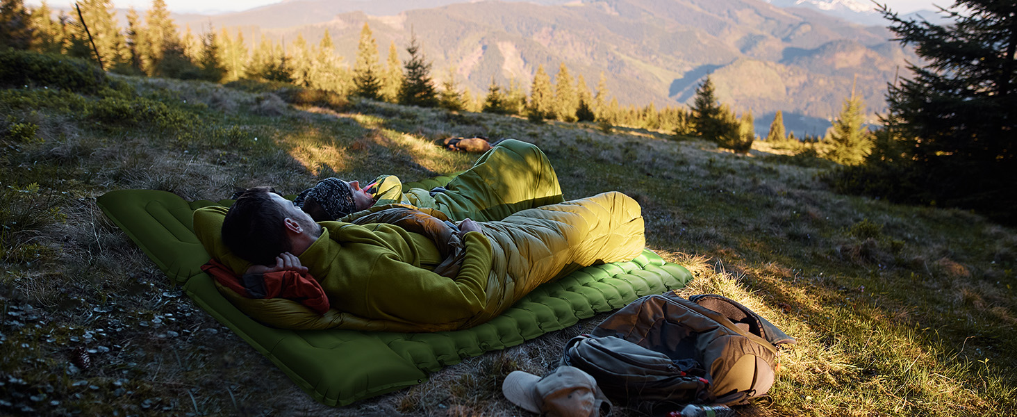 Glymnis Isomatte Camping Air Mattress - 9cm Thick with Foot Pump & Pillow - Ultralight Outdoor Sleeping Pad for Camping, Hiking & Travel - Army Green