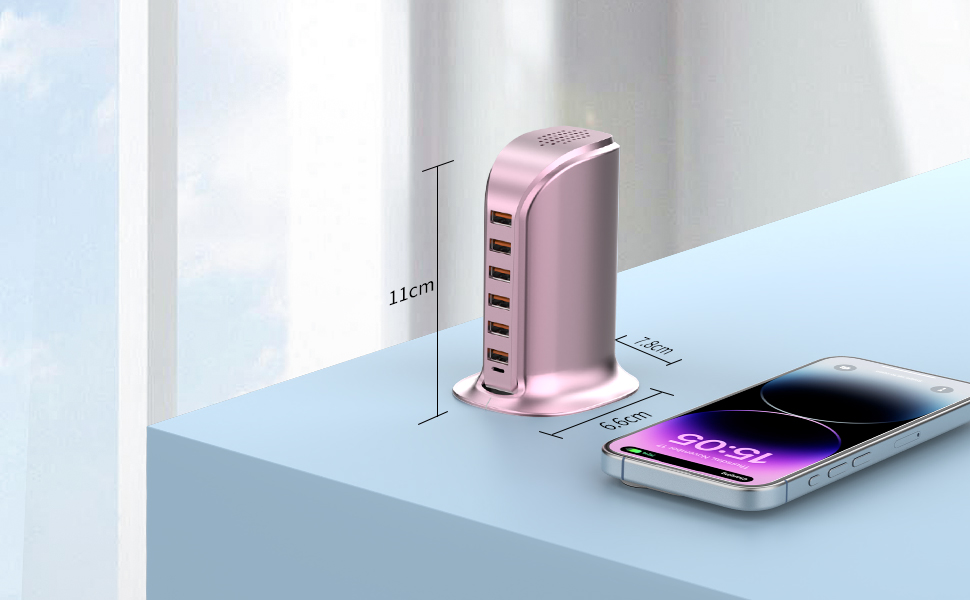 Зарядний пристрій USB багатопортовий 6 портів 25W/50W для iPhone, Samsung, LG, Huawei (Чорний/Рожевий)