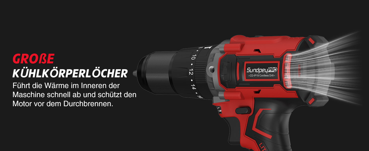 Акумуляторний дриль-шуруповерт SundpeyPRO 21V з перфоратором, 120 Нм, безщітковий двигун, комплект з 2 x 4000mAh акумуляторами, 20+3 ступені крутного моменту, LED-підсвітка