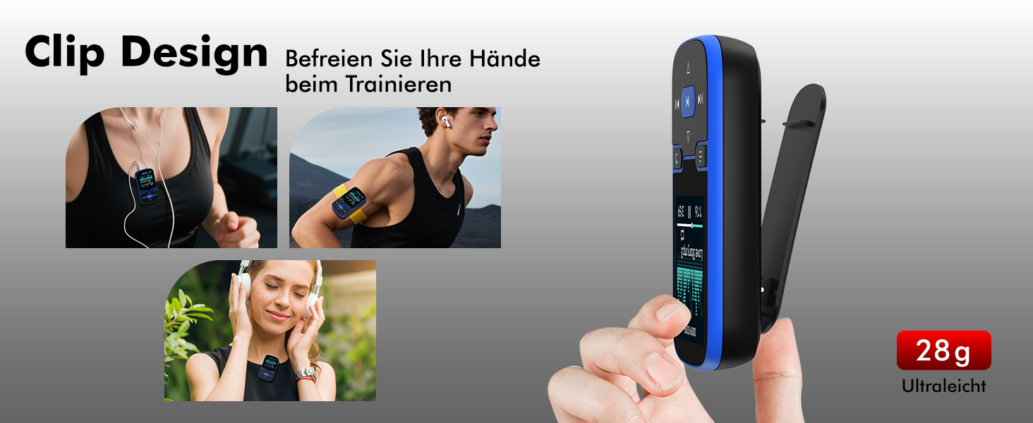 MP3 плеєр Bluetooth 5.3 з кліпсою, HiFi плеєр для спорту та дітей, 64GB, FM-радіо, диктофон, крокомір, екран 1.5