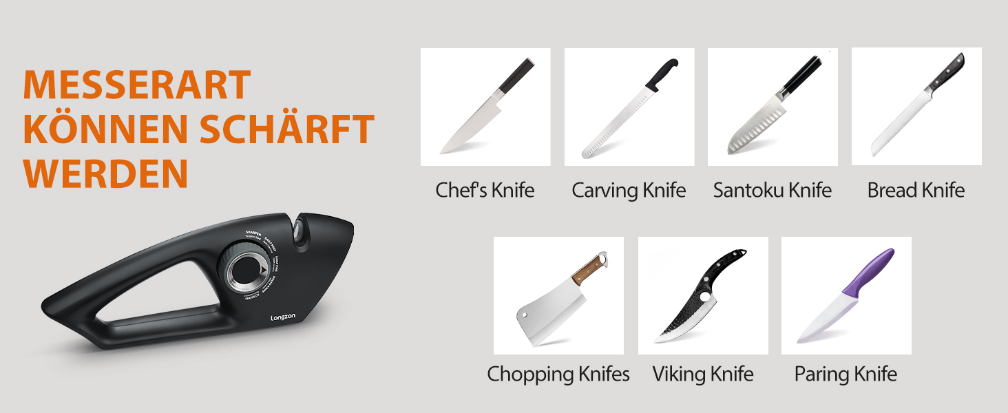 Точилка для ножів Longzon 5-в-1 з регулюванням, антиковзаючі рукавички, для сталі та зубчастих ножів