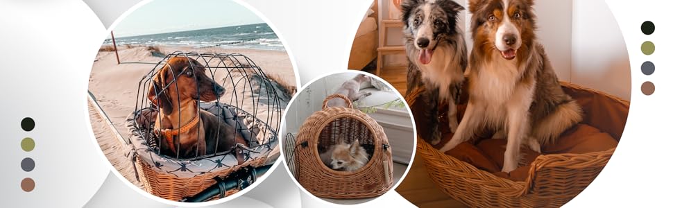 Плетений кошик для собак і котів з подушкою, 60x43x19 см, з лози, лежак для тварин
