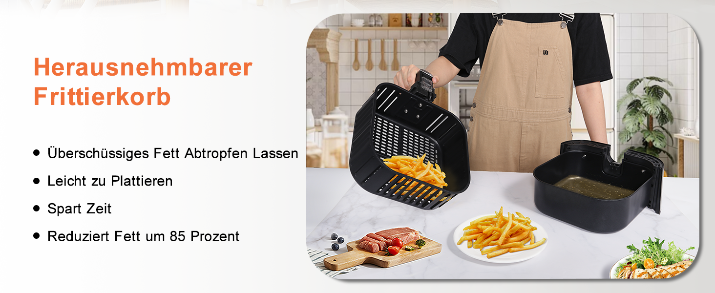 Фритюрниця без олії Uten 5.5L XXL, 1700W, таймер, антипригарне покриття, для 2-8 осіб, темно-сіра