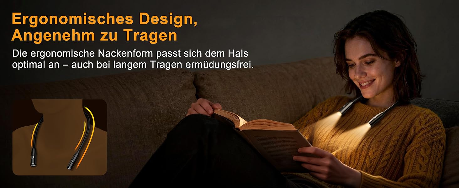 Ліхтар на шию Gritin для читання, ліхтар на ліжко з регулюванням яскравості та 3 режимами освітлення, LED лампа для книг 80 годин, гнучкий, чорний