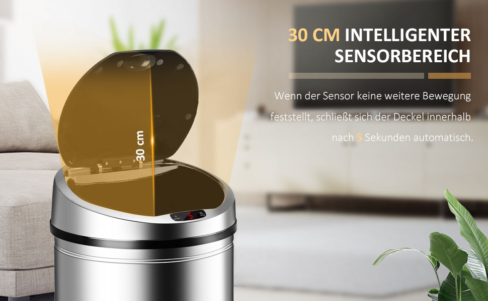 Сміттєве відро Ribelli Edelstahl з сенсором, 60 літрів, нержавіюча сталь, автоматичне відкриття/закриття, LED-індикатор, хромоване