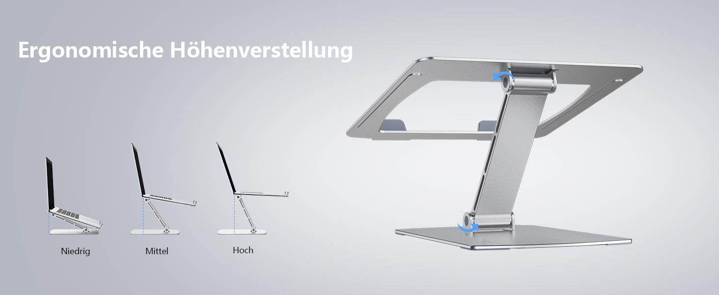 Підставка для ноутбука Glangeh, регульована по висоті, ергономічна, портативна, для столу, складана, з алюмінію, сумісна з MacBook Air/Pro (10–16 дюймів), срібна