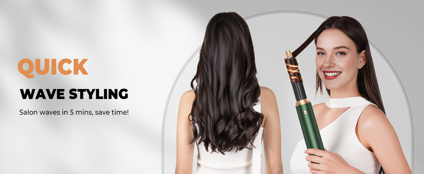 Набір для укладки волосся 5 в 1, фен-щітка, плойка для локонів, термощітка, фен для об'єму, випрямлення, сушіння, зелений, золотий