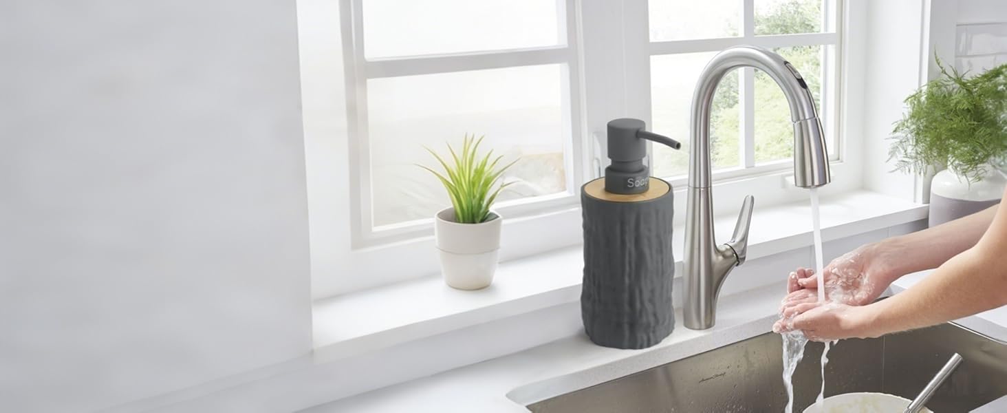 Дозатор для мила білий бамбук, 390 мл, для кухні, ванної кімнати, офісу, дозатор мила для миття посуду