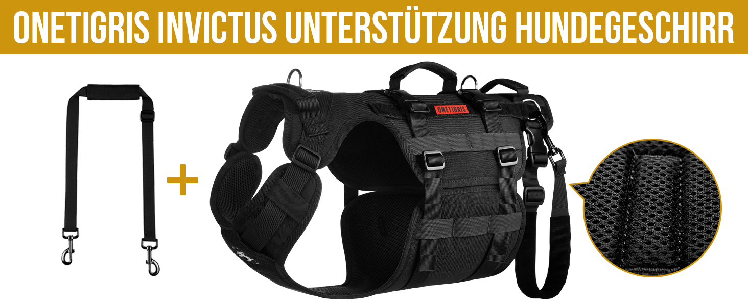 Шлейка для собак OneTigris Invictus, переносна допомога для собак середнього та великого розміру, регульована, 3 ручки, для собак з обмеженими можливостями, травмованих або літніх, чорна, L (27-41 кг, обхват шиї 45-63 см, обхват грудей 68-91 см)