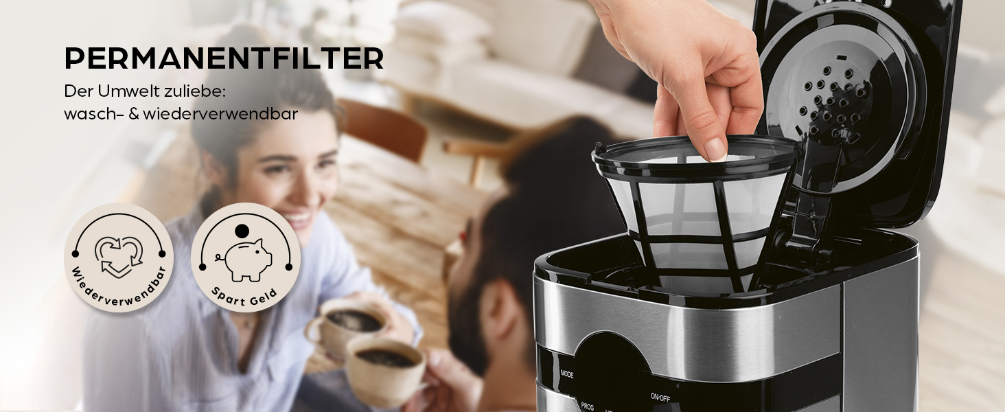 Кавомашина Barista Filterkaffeemaschine з термоканавою, таймер 24 год, постійний фільтр, для 8 чашок кави, для кавової гущі [з нержавіючої сталі] 2) Термокана з нержавіючої сталі
