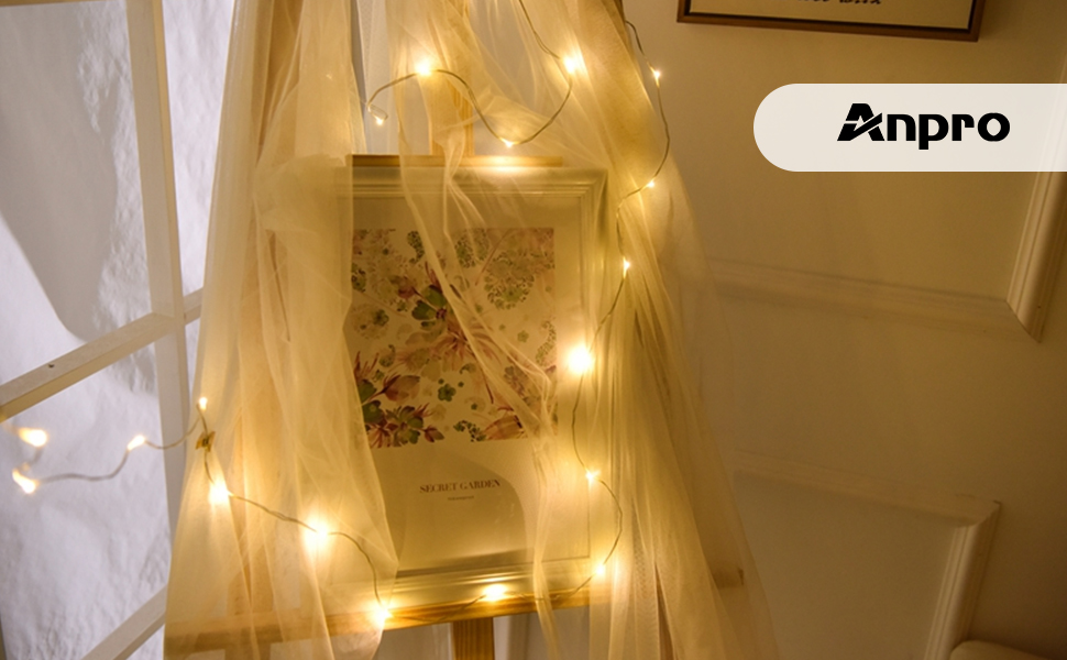 LED штора Anpro 3м x 3м, 300 світлодіодів, 8 режимів, тепле біле світло для декору, вечірки, спальні