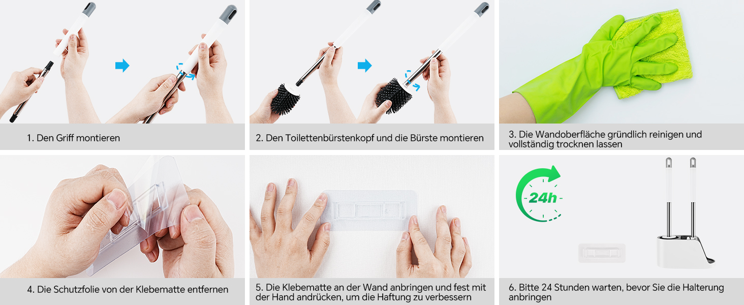 Силіконова щітка для унітазу Klobürste з підставкою, настінна без свердління, сіро-біла