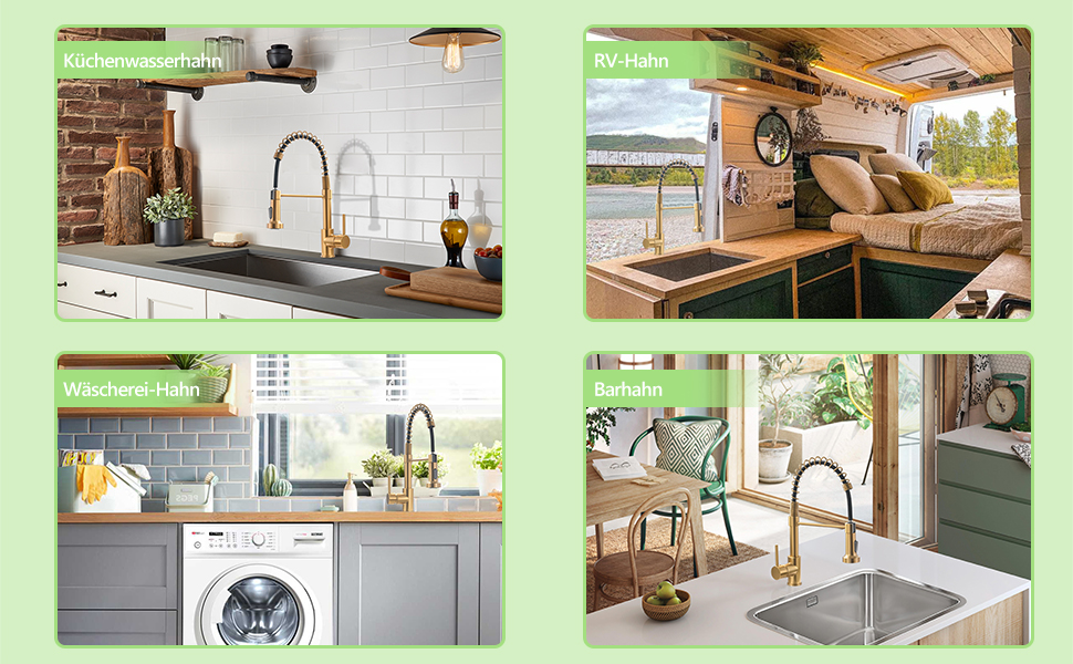 Кухонний змішувач AIMADI висувний, високого тиску, з 2 режимами (струя та туман), поворотний на 360°, однолеверний для кухонної мийки (золото)