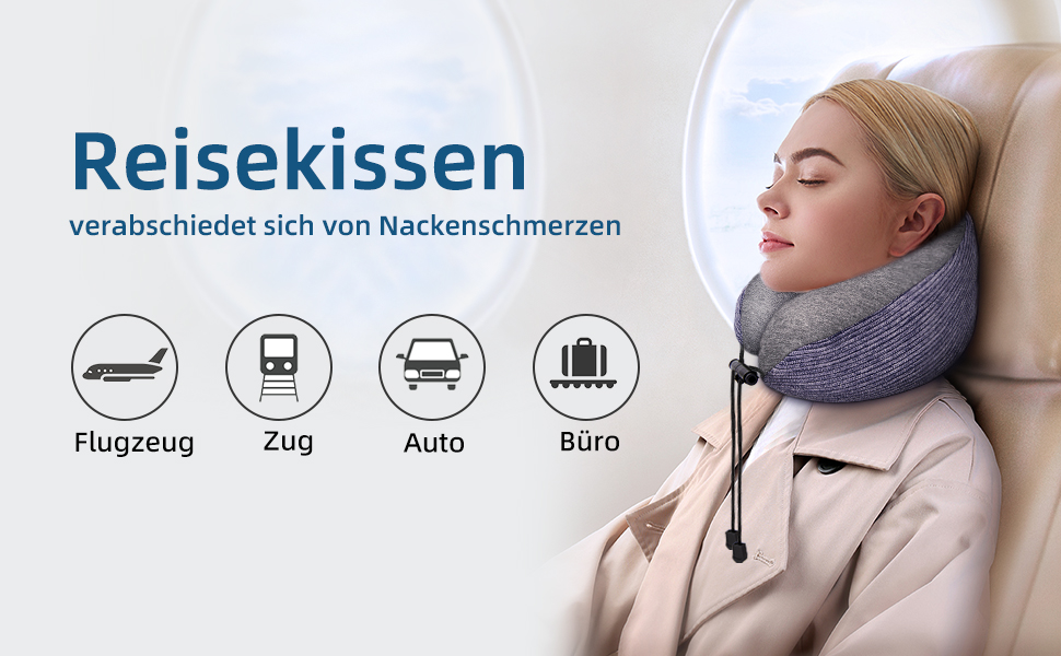 Подушка для шиї у подорожах, 100% Memory Foam - для автомобіля, літака, поїзда, офісу та кемпінгу, з чохлом, маскою для сну та берушами, фіолетовий