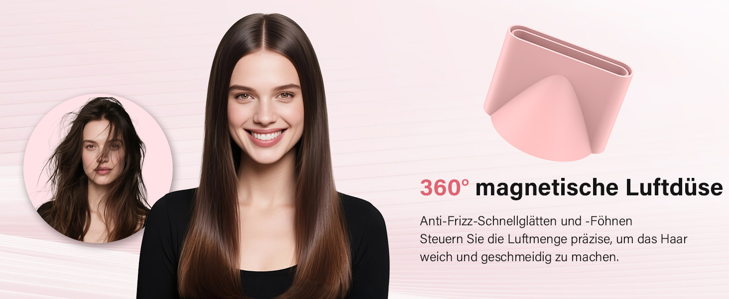 Фен з дифузором, 57dB, швидке сушіння, для подорожей та дому (рожевий)