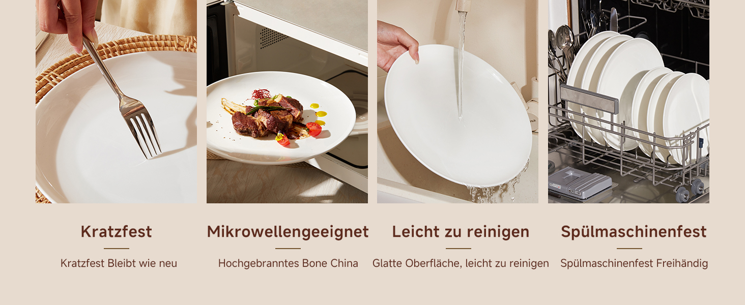 Сервіз HIKAA на 6 осіб, 18 предметів, з кісткового фарфору, набір тарілок, безпечний для мікрохвильової печі та посудомийної машини, для дому, весіль, легкий та довговічний (білий)