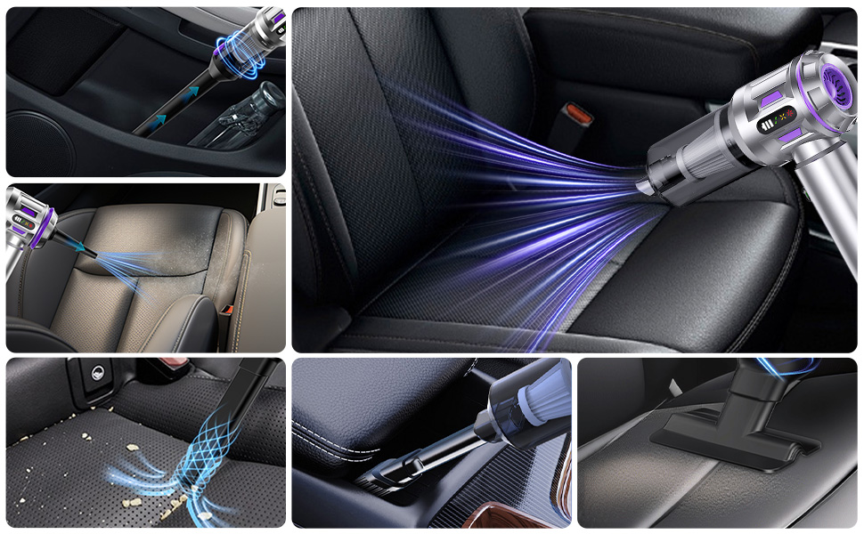 Акумуляторний портативний пилосос 18000 Па для авто та дому, USB-C, 6000mAh, чорно-фіолетовий