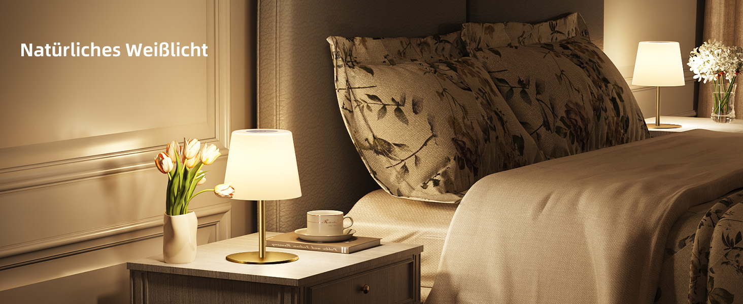 Настільна LED лампа EZVALO бездротова, 2 шт., IP65, 4500mAh, USB-C, диммер сенсорний, 3 режими світла, золота. Лампа для кемпінгу, спальні та столу.