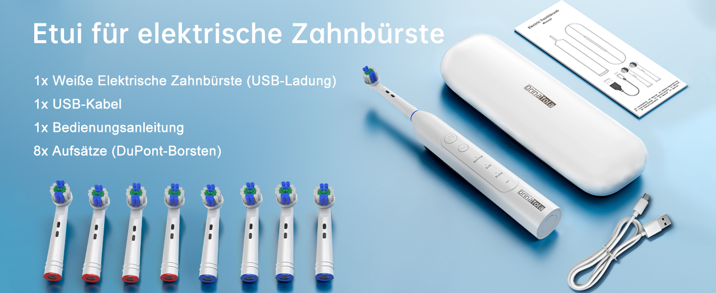 Електрична зубна щітка Rotierende для дорослих з 8 насадками, 3 режимами чищення, акумулятором на 50 днів та смарт-таймером 2 хв - Чорна