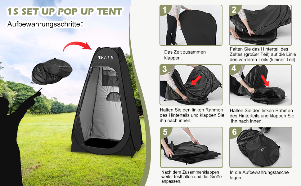 Намет для туалету Dewur для кемпінгу з UV 50+ захистом, душовий намет, Pop-Up переодягальня, мобільний туалет для відпочинку на природі, пляжі та кемпінгу, з сумкою, зелений (чорний)