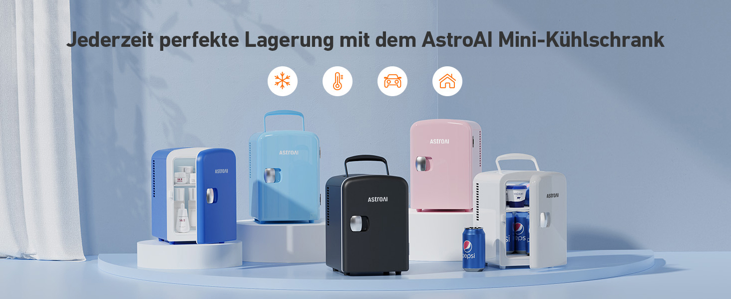 Міні-холодильник AstroAI, 4 літри, 6 банок, для авто, офісу, кімнати, косметики, 220V/12V, чорний