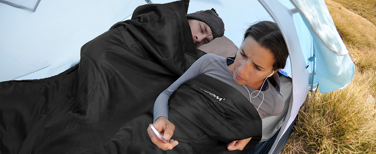 Легкий літній спальний мішок для кемпінгу та відпочинку на природі - для дорослих, туризму та відпочинку в приміщенні (зелений/чорний)