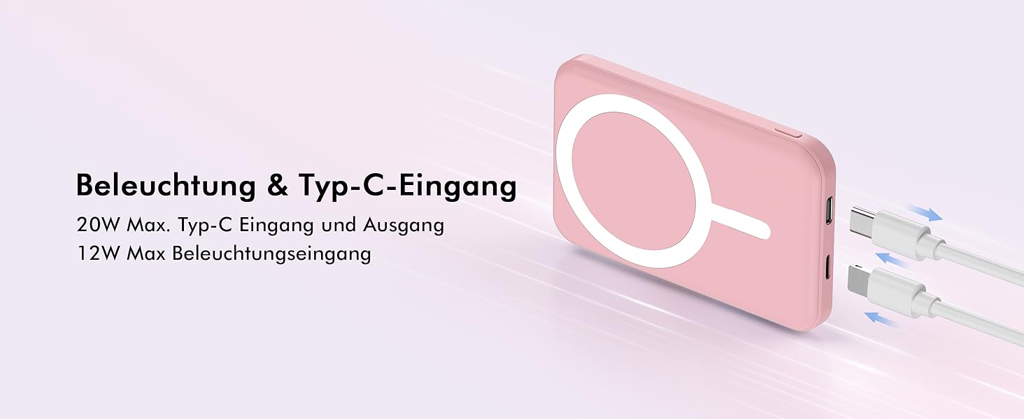 Power Bank MagSafe 5000mAh для iPhone (Рожевий): Швидка зарядка 20W, Type-C, сумісний з iPhone 17/16/15/14/13/12