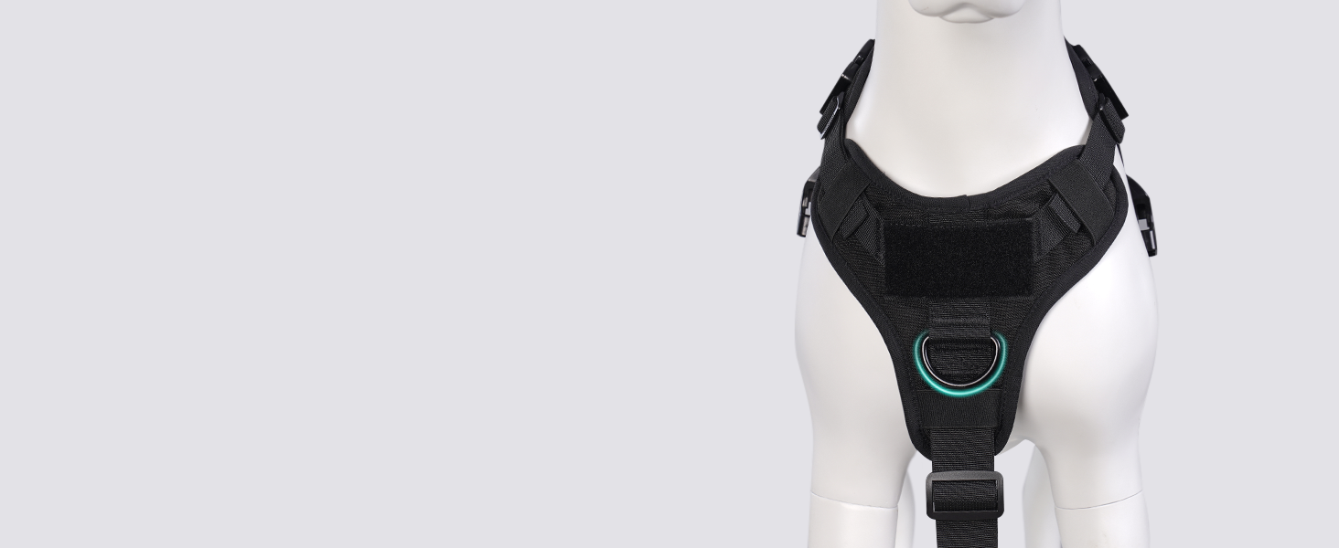 Шлейка для собак Rabbitgoo для великих собак без натягу, тактична нагрудна шлейка з MOLLE, металеві пряжки, дихаюча, військова, чорна, розмір L (1 шт.)