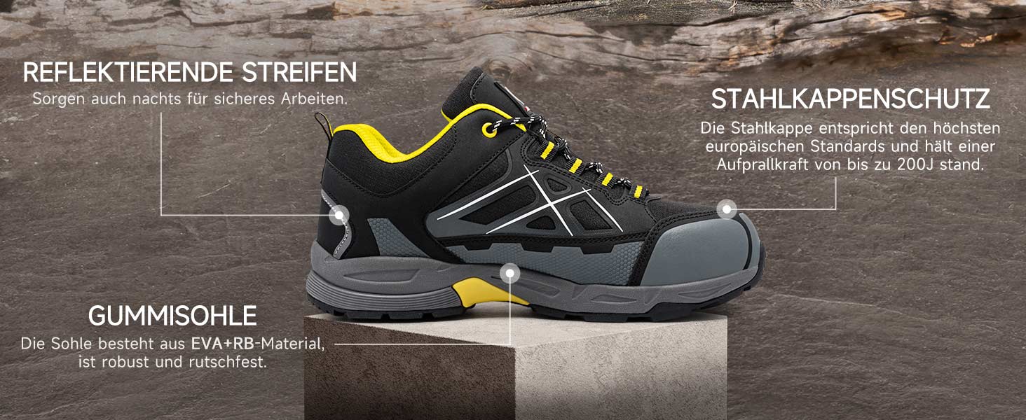 Робочі черевики LARNMERN для чоловіків та жінок. Безпечні черевики SRC, антистатичні, зі сталевим підноском, протипрокольні, легкі, комфортні, дихаючі (43.5 EU, жовті)