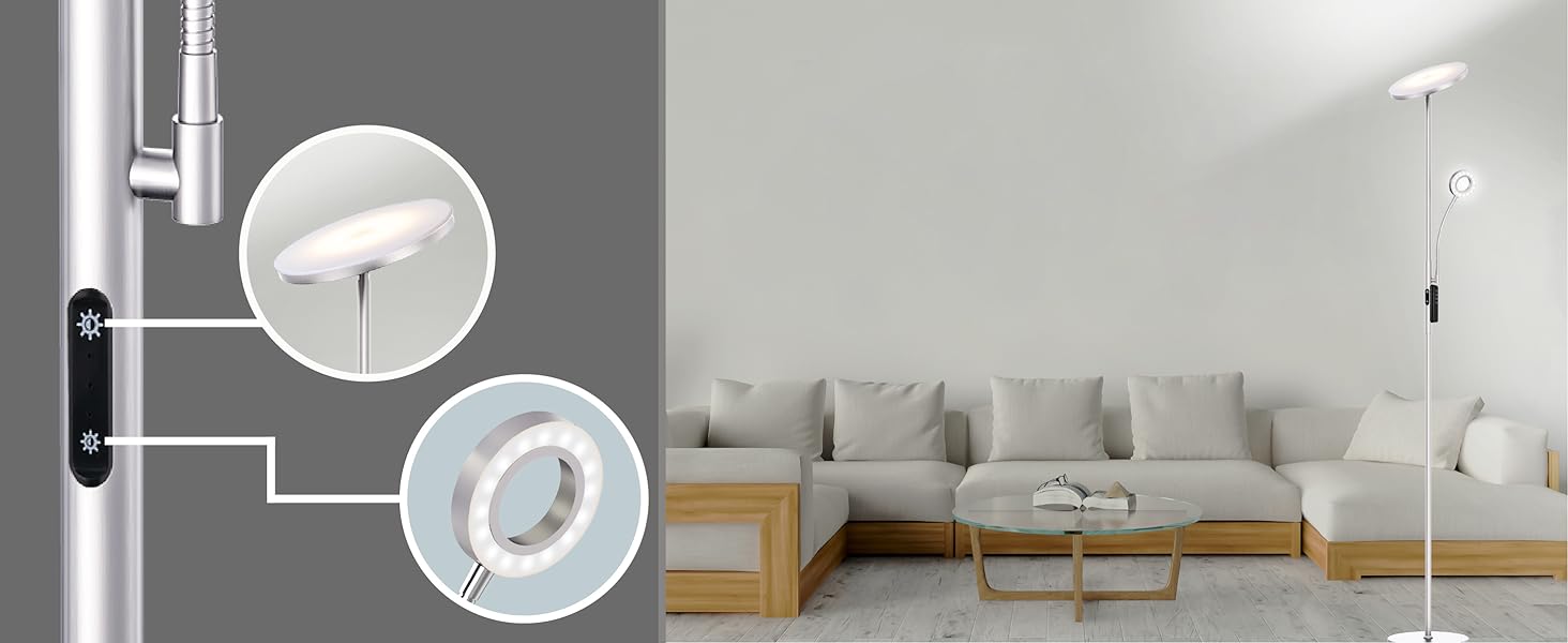 LED торшер Modlicht 35W з регулюванням яскравості, чорний, 4200LM з пультом та сенсорним керуванням, 3000-6000K, для вітальні, спальні, офісу