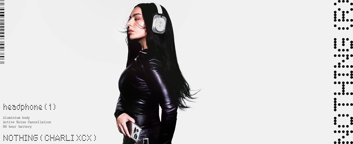 Бездротові накладні навушники Nothing Headphone (1) з активним шумопоглинанням (ANC), Hi-Res Audio, до 80 годин автономної роботи, водонепроникні, чорні