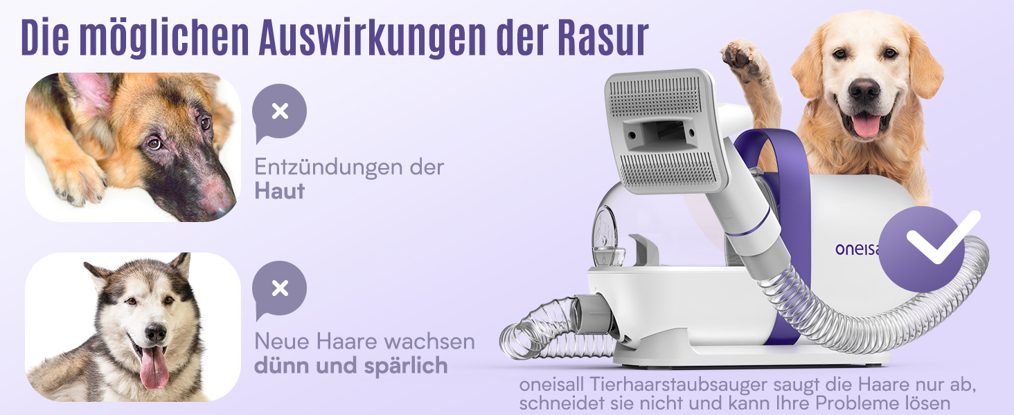 Пилсос для собак та котів Oneisall з турбощіткою, потужність 12000Pa, видаляє шерсть, 4 насадки, об'єм 1.5л, фіолетовий
