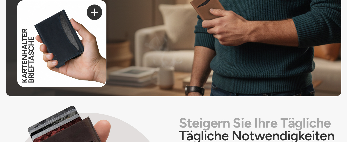 Кластинка для карт з RFID захистом та подарунковою коробкою – Мінімалістичний гаманець для чоловіків – Компактний гаманець з безконтактним захистом карт (Alpha Collection) (12. Шкіряна випуск сірого кольору)