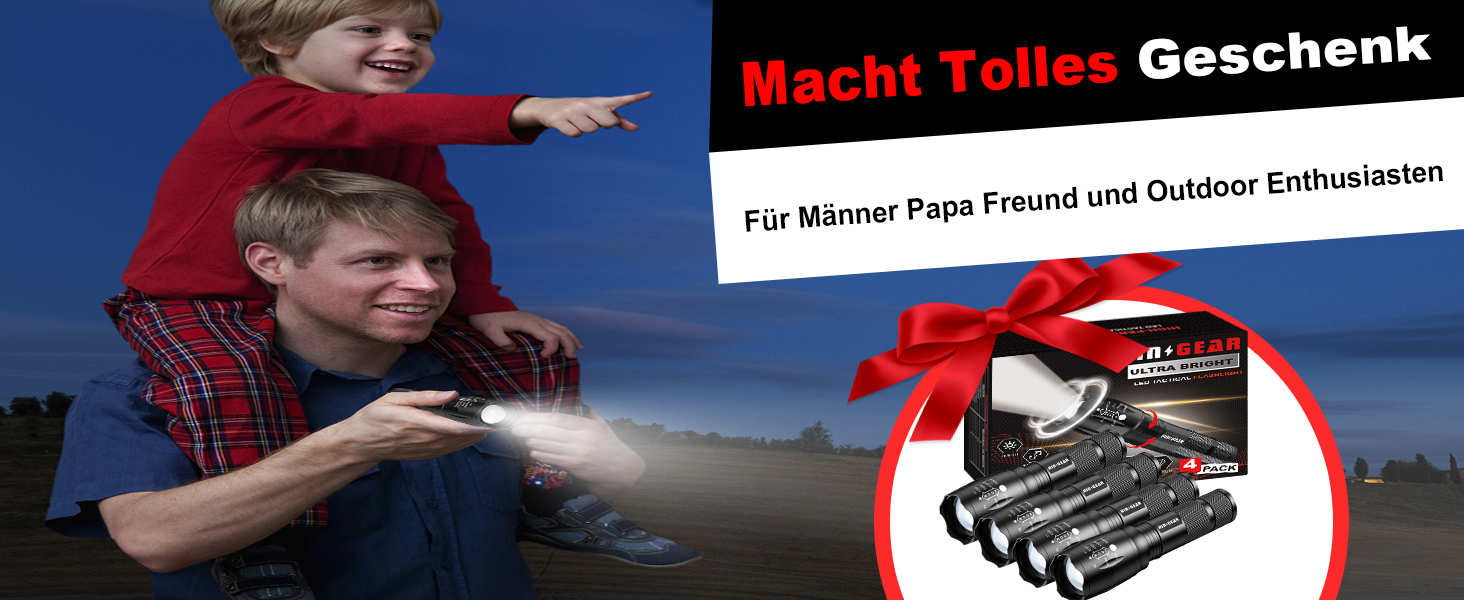 Набір ліхтариків Modus Extrem Hell 4 шт. - потужні LED ліхтарики з алюмінію, 2000 люмен, водонепроникні (IP65), з функцією зуму, для кемпінгу, туризму, надзвичайних ситуацій, подарунок, чорний