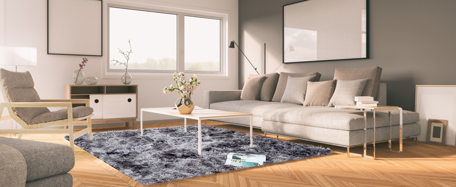 CHOSHOME: М'який килим для спальні/вітальні, сучасний, високий ворс, антиковзаюча підкладка, для дитячої кімнати, шэггі, 90x150 см, 200x290 см (темно-сірий)