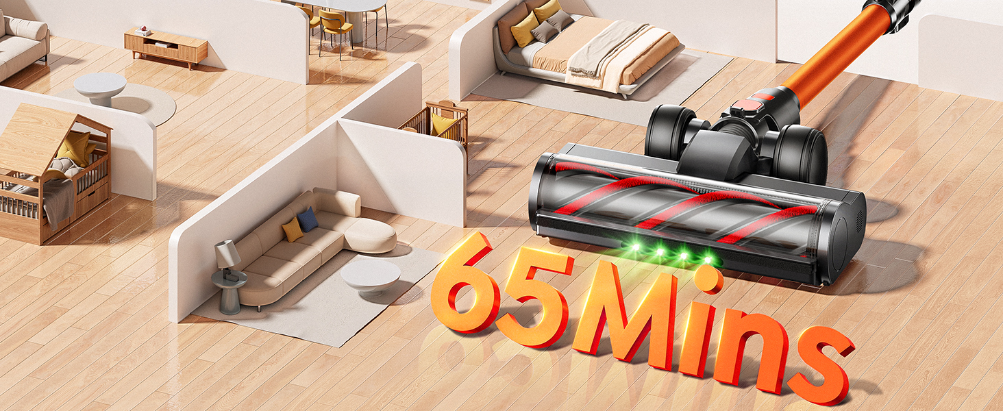 Акумуляторний вертикальний пилосос Fieety 600W, 50kPa, 65 хв роботи, з гнучким коліном, ароматизацією та набором насадок для килимів, твердих підлог та авто