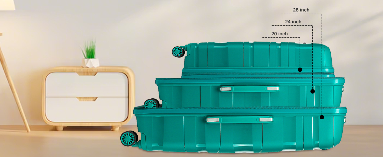 KONO Чемодан середнього розміру 65см з поліпропілену, з TSA замком, 65x46x26.5см (Зелений)