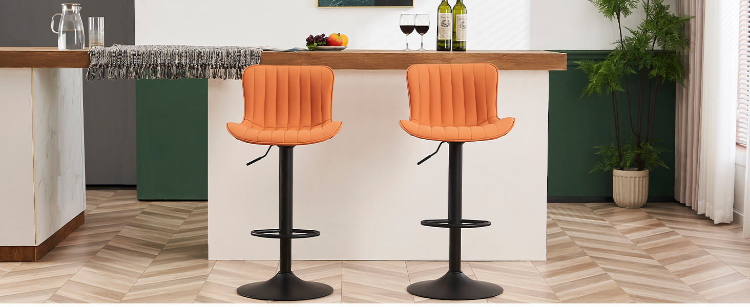 YOUNIKE Adjustable Bar Stools 2-Pack - Modern Kitchen Barstools with PU Leather Upholstery, Swivel Metal Bar Chairs for Counter/Island - Khaki Net Khaki