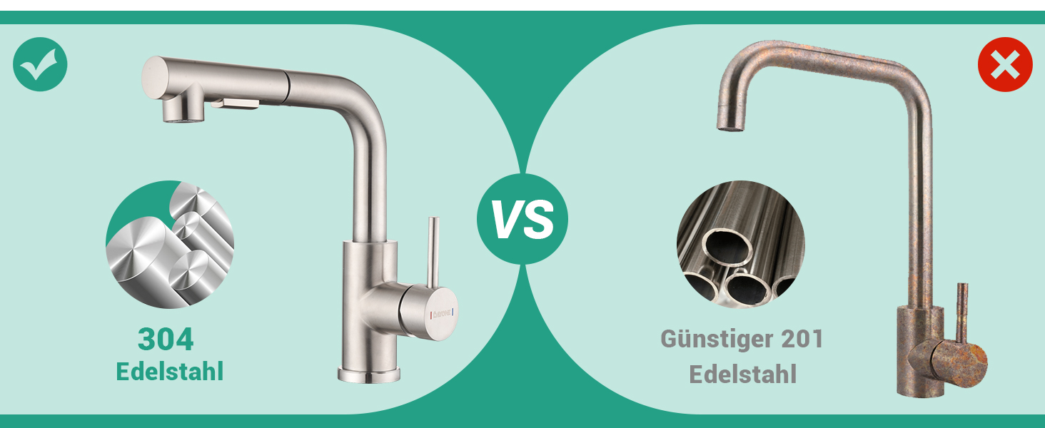 Кухонний змішувач Dayone з висувною лійкою, нержавіюча сталь SUS304, високий тиск, 2 функції, поворотна лійка 360°, L-подібна форма, G6808bn