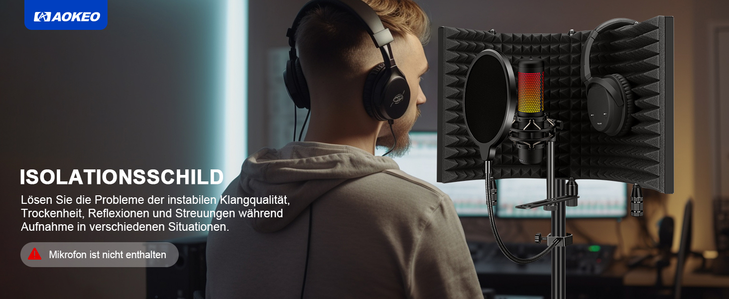 Акустичний ізоляційний екран для мікрофона AOKEO Ao-504 з поп-фільтром та кріпленням, шумопоглинальний захисний щит