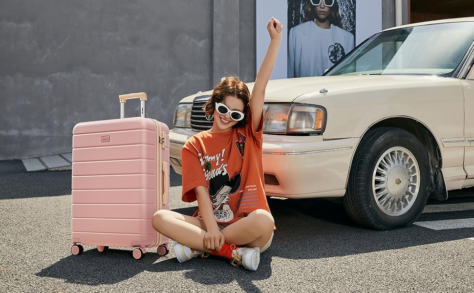 Набір валіз Merax Hartschalen 5шт: 3 валізи, 2 косметичні сумки, рожево-бежевий та хакі