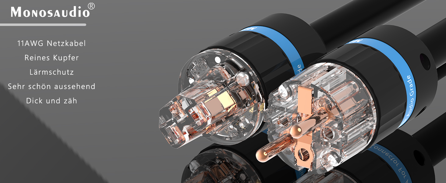 HiFi мережевий кабель Monosaudio P901 4.5Sq 1м, мідний OFC з екрануванням, High-End кабель живлення EU Schuko на IEC C15 для підсилювача, DVD, сабвуфера та декодера