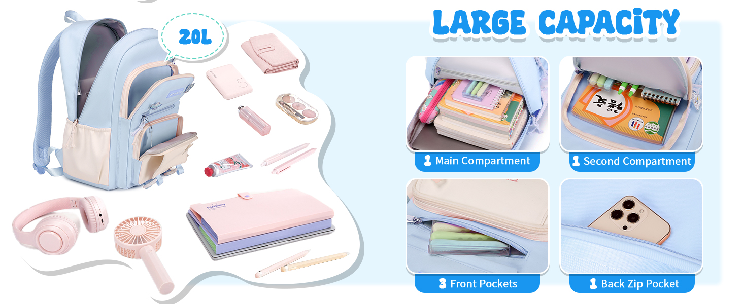 Шкільний рюкзак Tanou для дівчаток, підлітків, 3-7 клас, велика місткість, легкий нейлон, чорний