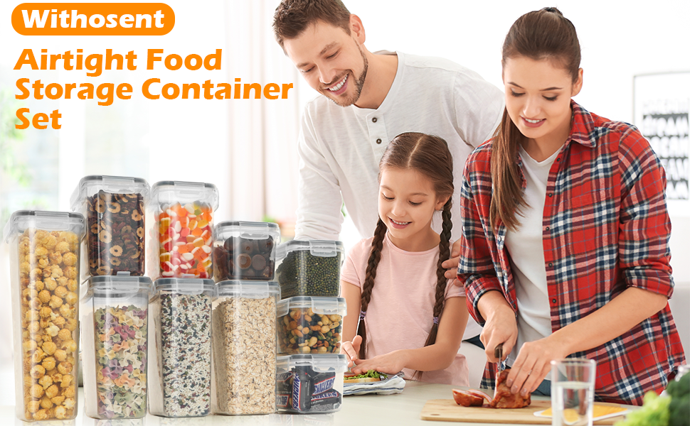 Набір контейнерів для зберігання Withosent 24 шт. з кришкою, 2L, 1.6L, 0.8L - для борошна, мюслі, кукурудзяних пластівців, з етикетками та ложками